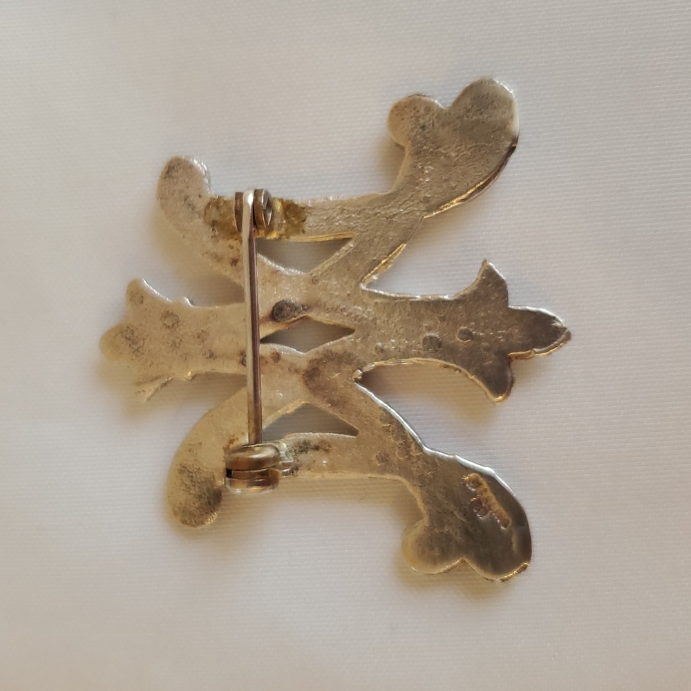 Vintage Sterling Silver Ave Maria Monogram Pin Brooch - Picture 4 of 11